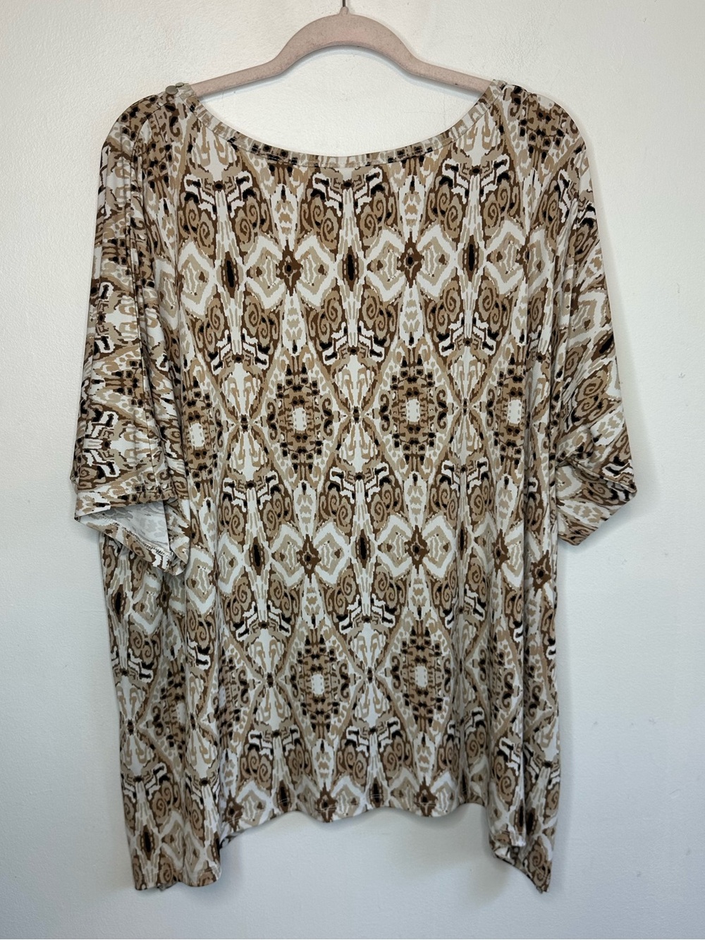 Ruby Rd Womens Brown Tan Geometric Design Short Sleeve Knit Top Size 2X - Picture 2 of 7